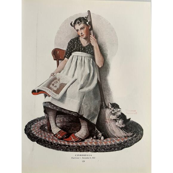 Cinderella, Housework, Kitten Norman Rockwell, Print, Book Page, Art, 250214-WH - Picture 1 of 1